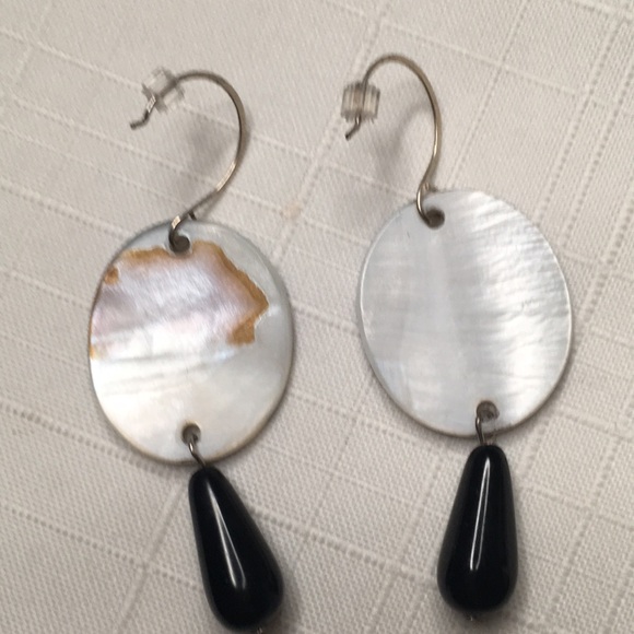 Earrings Scream face lost soul real abalone shell/glass hand blown on silver - Picture 3 of 5